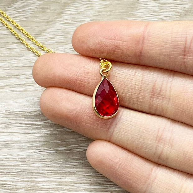 July Birthstone Necklace, Ruby Pendant, Dainty Crystal Charm Necklace, Personalized Birthday Gift for Her, Meaningful Jewelry, Mom Gift