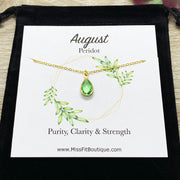 August Crystal Birthstone Necklace with Card