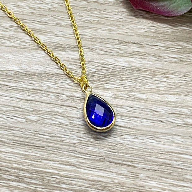 September Birthstone Necklace, Sapphire Pendant, Dainty Crystal Charm Necklace, Personalized Birthday Gift for Her, Meaningful Jewelry, Mom