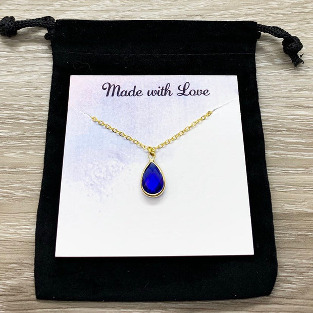 September Birthstone Necklace, Sapphire Pendant, Dainty Crystal Charm Necklace, Personalized Birthday Gift for Her, Meaningful Jewelry, Mom