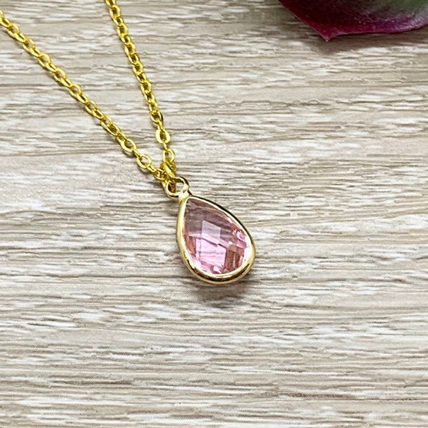 October Birthstone Necklace, Rose Pendant, Dainty Crystal Charm Necklace, Personalized Birthday Gift for Her, Meaningful Jewelry, Mom Gift