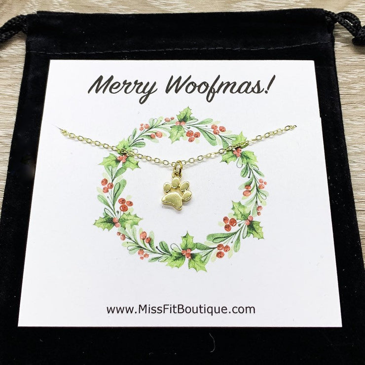 Merry Woofmas Card, Dog Paw Necklace, Dog Lover Christmas Gift, Personalized Gift, Unique Holiday Card, Stocking Stuffer Gift, Doggie Gift
