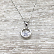 Solitaire Diamond Necklace, Sterling Silver Bezel Jewelry