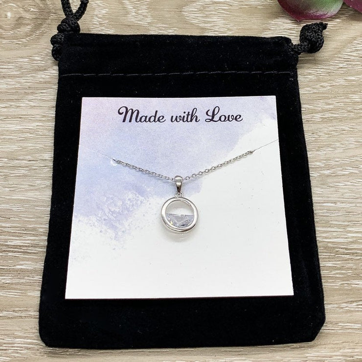 Solitaire Diamond Necklace, Sterling Silver Bezel Jewelry