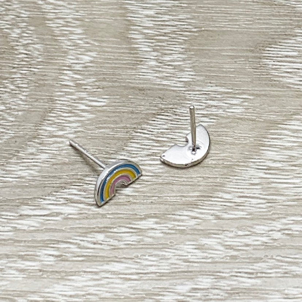 Tiny Rainbow Stud Earrings, Rainbow Jewelry, Whimsical Earrings, Rainbow Baby Keepsake, Sterling Silver Earrings, Minimal Jewelry