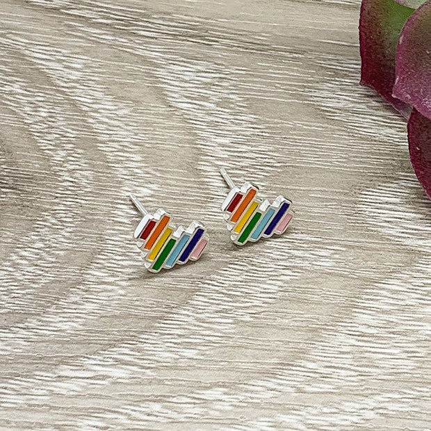 Rainbow Heart Stud Earrings, Heart Shaped Earrings, Rainbow Jewelry, LGTBQ Jewelry, Rainbow Baby Keepsake, Gay Rights Gift, Pride Jewelry