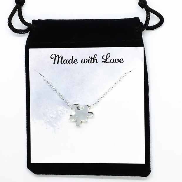 Tiny Puzzle Necklace, Minimalist Puzzle Piece Pendant, Autism Awareness Gift, Jigsaw Puzzle Jewelry, Gift for Mommy, Dainty Necklace,