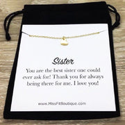 Sister Quote Card, Heart Necklace, Gold, Silver