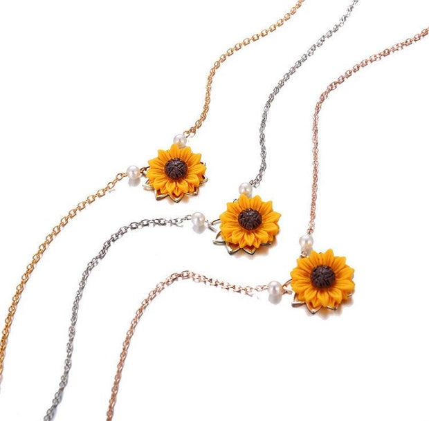 Sunflower Necklace, Orange Flower Charm Necklace, Simple Floral Jewelry, Sunshine Necklace, Simple Reminder Gift, Little Girl Necklace Gift