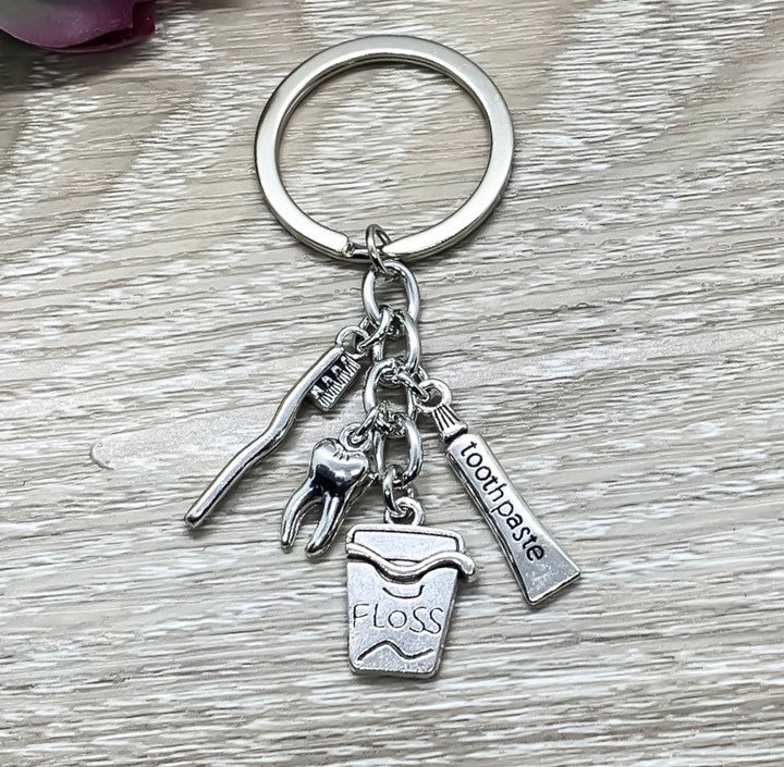 Dental Keychain, Dentist Gift, Dental Hygienist Gift, Tooth Charm, Orthodontist Gift, Toothbrush Toothpaste Charms