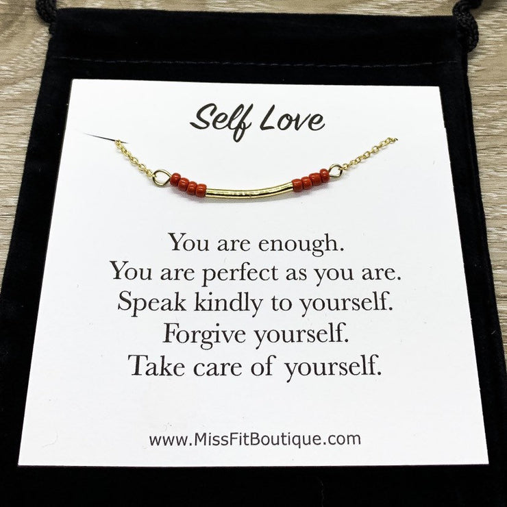 Curved Tube Necklace, Minimalist Jewelry, Thin Bar Necklace, You Are Enough Card, Inspirational Jewelry, Motivation Gift, Uplifting Jewelry