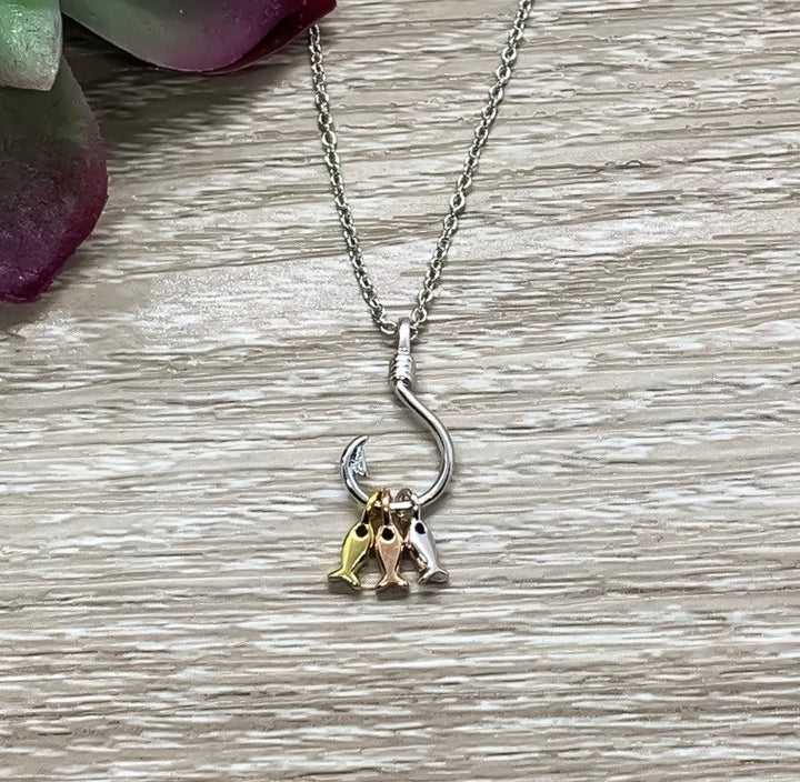 Fish Hook Necklace, Hooked on You Gift, Sterling Silver Pendant, Dainty Jewelry, Girlfriend Gift, Gift for Best Friend, Holiday Jewelry