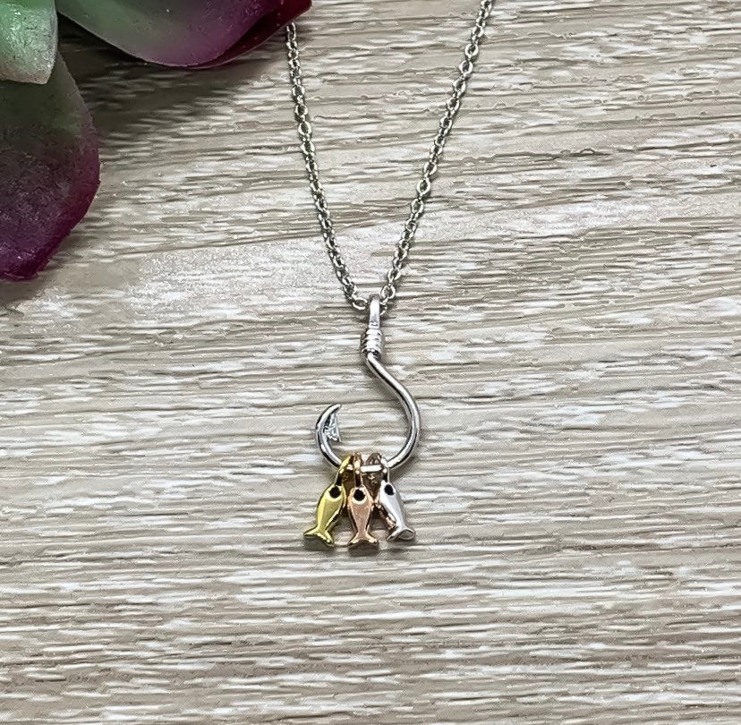 You Caught My Heart Gift, Fish Hook Necklace, Sterling Silver Pendant, Dainty Jewelry, Girlfriend Gift, Gift for BestFriend, Holiday Jewelry