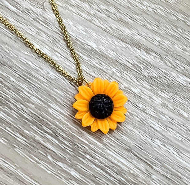 Sunflower Necklace, Keep Going Quote, Orange Flower Charm Necklace, Minimal Floral Jewelry, Simple Reminder Gift, Inspirational Card