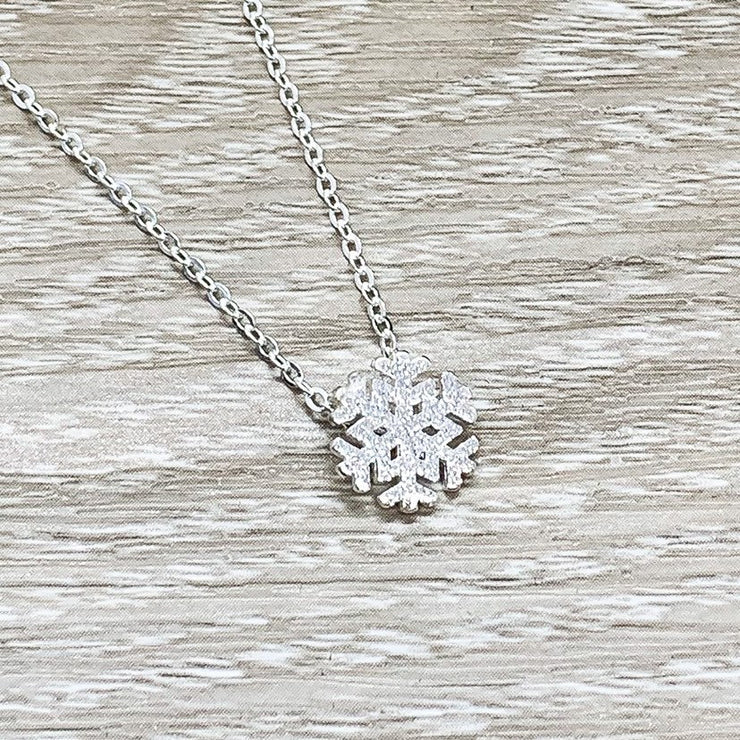 Snowflake Necklace with Card, Dainty Sterling Silver Pendant, Snowflake Jewelry, Happy Holidays Gift for Her, Long Distance Friendship