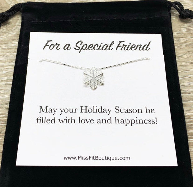 Snowflake Necklace with Card, Dainty Sterling Silver Pendant, Snowflake Jewelry, Christmas Gift for Her, Holiday Gift for a Special Friend