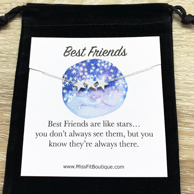 Best Friends Are Like Stars, 3 Stars Necklace, Gift for BFF, Friendship Necklace, Celestial Jewelry, Meaningful Necklace with Card, Sorority