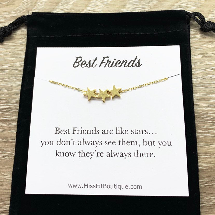 Best Friends Are Like Stars, 3 Stars Necklace, Gift for BFF, Friendship Necklace, Celestial Jewelry, Meaningful Necklace with Card, Sorority