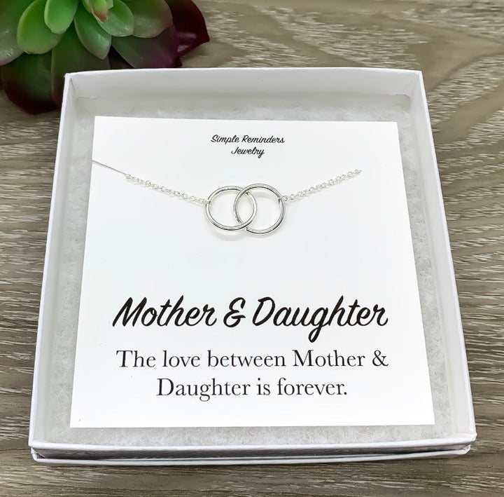 Collier Mère-Fille avec Coffret Cadeau, Collier Double Cercle Infini, Pendentif Deux Cercles, Collier à Porter au Quotidien, Cadeau pour Fille