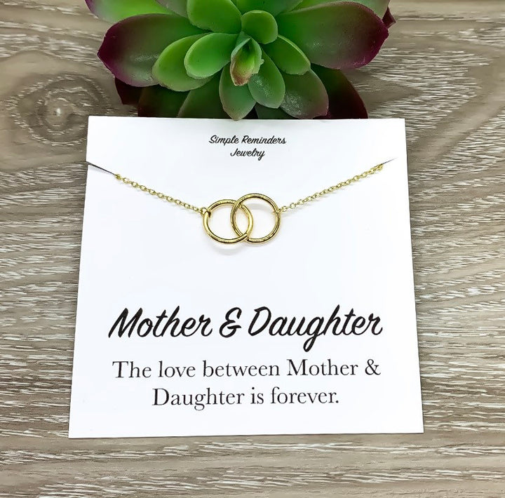 Collier Mère-Fille avec Coffret Cadeau, Collier Double Cercle Infini, Pendentif Deux Cercles, Collier à Porter au Quotidien, Cadeau pour Fille