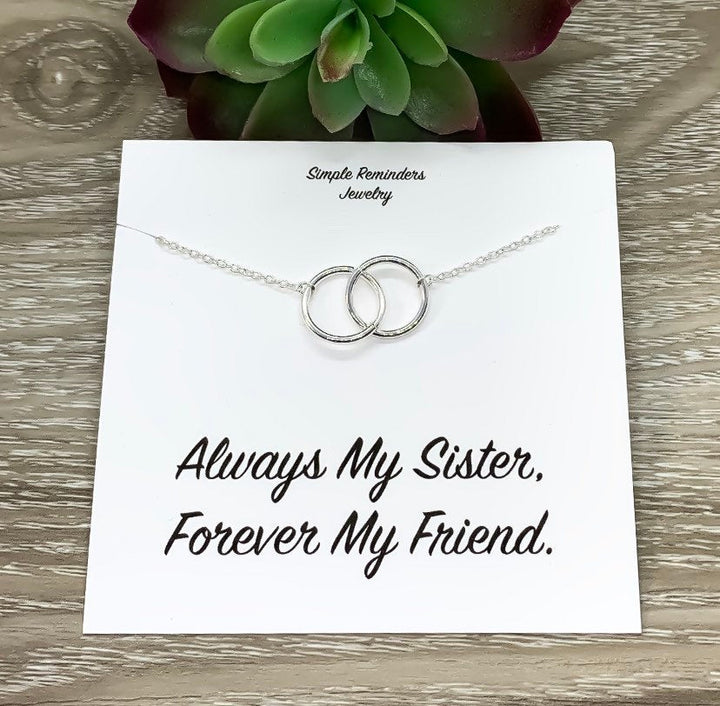 Sisters Necklace with Gift Box, Infinity Double Circle Necklace, 2 Circles Pendant, Every Day Necklace, Gift for Bonus Sister, Jewelry Gift