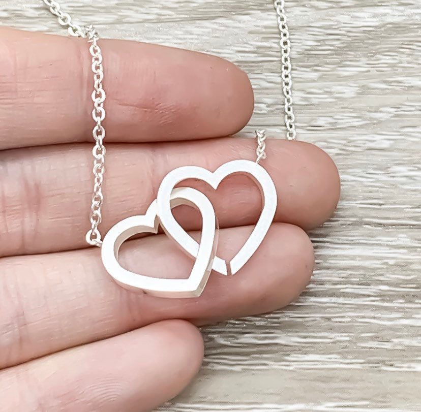 Grandmother and Granddaughter Necklace with Gift Box, Infinity Double Hearts Necklace, Two Heart Pendant, Gift for Grandma, Holiday Gift