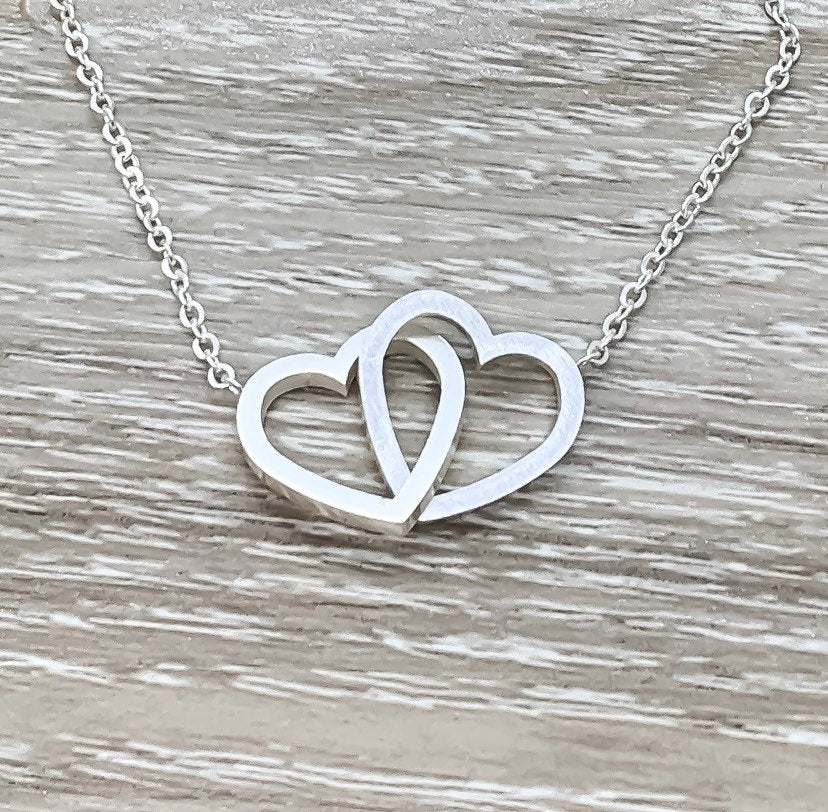 Grandmother and Granddaughter Necklace with Gift Box, Infinity Double Hearts Necklace, Two Heart Pendant, Gift for Grandma, Holiday Gift