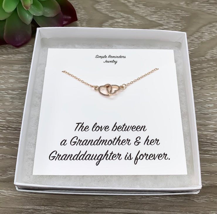 Grandmother and Granddaughter Necklace with Gift Box, Infinity Double Hearts Necklace, Two Heart Pendant, Gift for Grandma