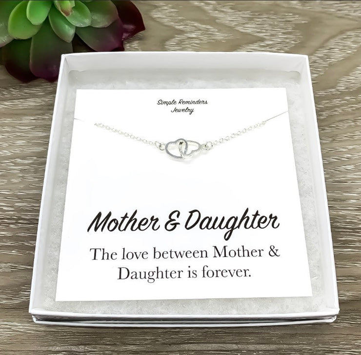 Mother and Daughter Necklace with Gift Box, Infinity Double Hearts Necklace, Two Heart Pendant, Gift for Mom from Daughter, Holiday Gift