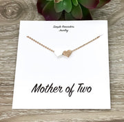 Mother of Two Necklace with Card, Multiple Hearts Necklace, 2 Heart Pendants, Gift for Mom from Kids, Gift for Mama, Mama Necklace