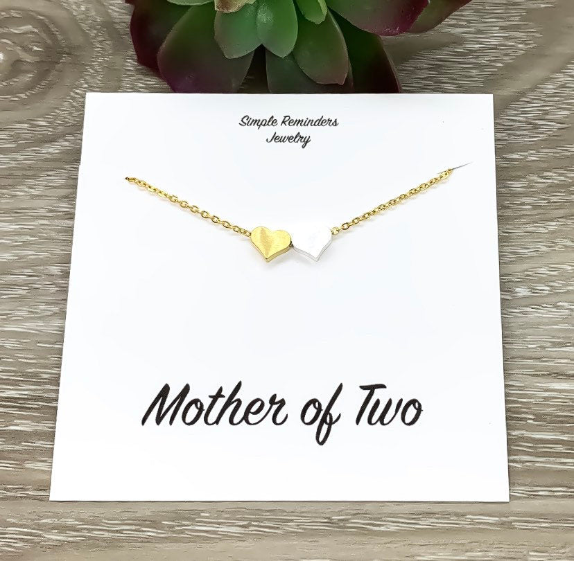 Mother of Two Necklace with Gift Box, Multiple Hearts Necklace, 2 Heart Pendants, Gift for Mom from Kids, Gift for Mama