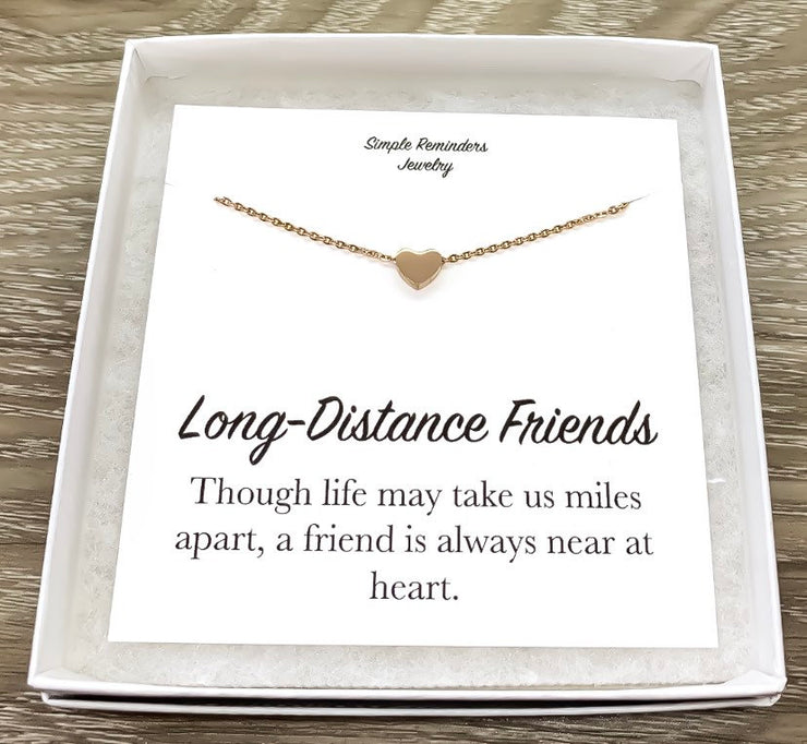 Long Distance Friends Gift, Dainty Heart Necklace with Gift Box, Friendship Gifts, Necklace Quote Card, Meaningful Jewelry, Christmas Gift