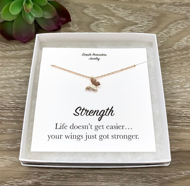 Butterfly Necklace with Card, Inspirational Gift, Dainty Jewelry, Wings Got Stronger, Strength Jewelry Gift, Butterfly Pendant, Friend Gift