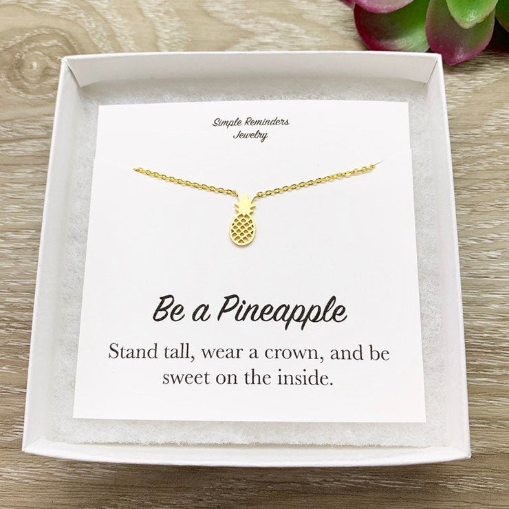 Be a Pineapple Necklace with Box, Inspirational Card, Dainty Jewelry, Foodie Jewelry, Friendship Necklace, Gift for Friend, Cheer Up Gift