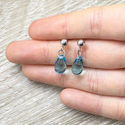 Tiny Blue Waterdrop Earrings, Mermaid Jewelry, Sterling Silver Jewelry, Delicate Dangle Earrings, Modern Minimalist, Gift for Mom