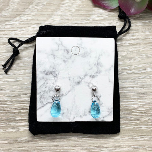 Tiny Blue Waterdrop Earrings, Mermaid Jewelry, Sterling Silver Jewelry, Delicate Dangle Earrings, Modern Minimalist, Gift for Mom