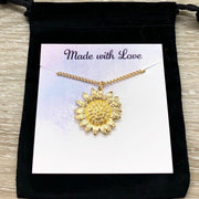 Sunflower Necklace, Gold Flower Jewelry, Friendship Necklace, Floral Jewelry, Nature Gifts, Gift from Best Friend,  Meaningful Gift