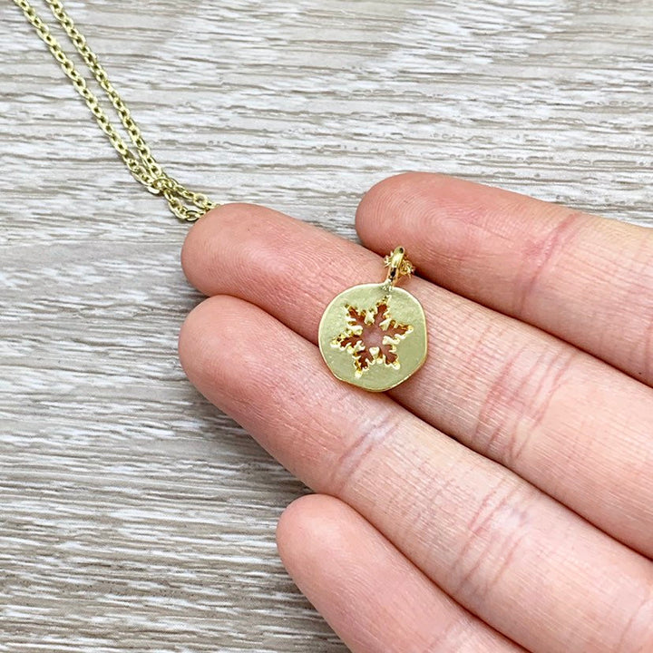 Snowflake Necklace with Card, Dainty Winter Jewelry, Snowflake Pendant, Happy Holidays Gift for Her, Long Distance Friendship