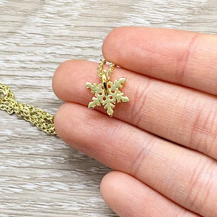 Tiny Snowflake Necklace with Personalized Card, Dainty Winter Jewelry, Snowflake Pendant, Happy Holidays Gift for Her, Secret Santa Gift
