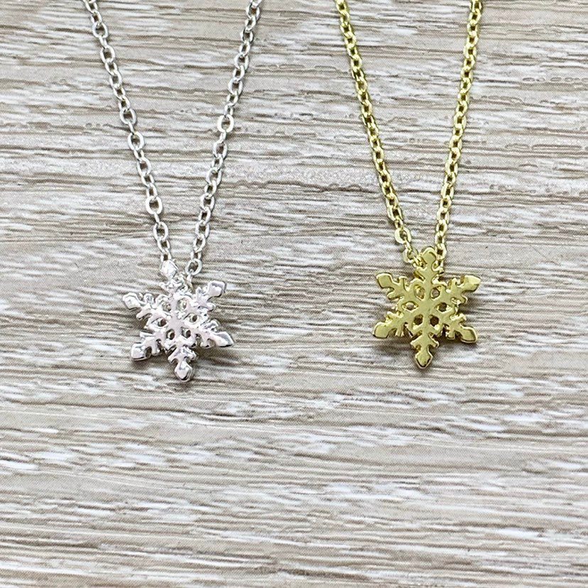 Tiny Snowflake Necklace with Personalized Card, Dainty Winter Jewelry, Snowflake Pendant, Happy Holidays Gift for Her, Secret Santa Gift