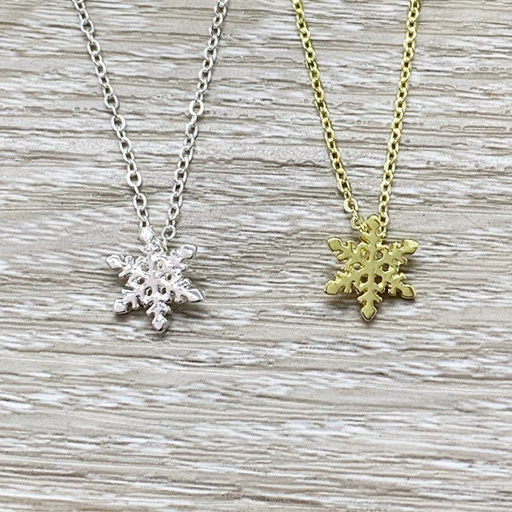 Tiny Snowflake Necklace Set for 2, Dainty Winter Jewelry, Snowflake Pendant, Snow Buddies, Gift for Best Friend, Secret Santa Gift