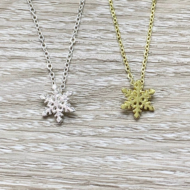 Tiny Snowflake Necklace with Custom Card, Dainty Winter Jewelry, Snowflake Pendant, Happy Holidays Gift for Her, Secret Santa Gift