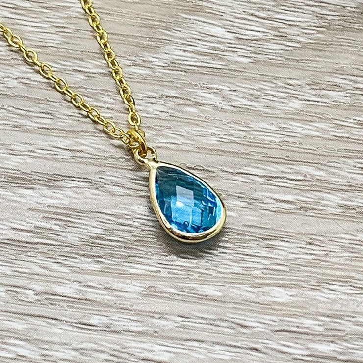 March Birthstone Necklace, Aquamarine Pendant, Dainty Crystal Charm Necklace, Personalized Birthday Gift for Her, Meaningful Jewelry, Mom