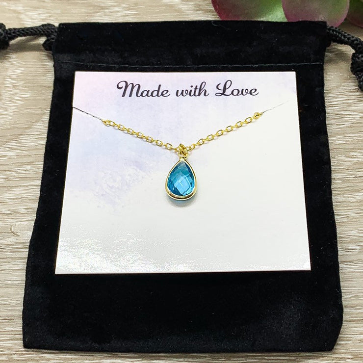 March Birthstone Necklace, Aquamarine Pendant, Dainty Crystal Charm Necklace, Personalized Birthday Gift for Her, Meaningful Jewelry, Mom