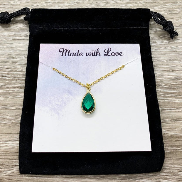 May Birthstone Necklace, Emerald Pendant, Dainty Crystal Charm Necklace, Personalized Birthday Gift for Her, Meaningful Jewelry, Mom Gift