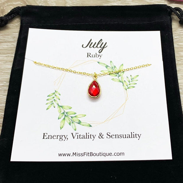 July Birthstone Necklace, Ruby Pendant, Dainty Crystal Charm Necklace, Personalized Birthday Gift for Her, Meaningful Jewelry, Mom Gift