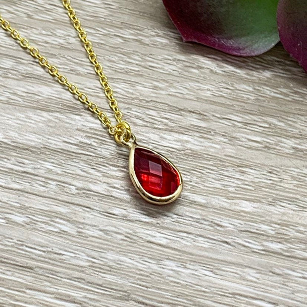 July Birthstone Necklace, Ruby Pendant, Dainty Crystal Charm Necklace, Personalized Birthday Gift for Her, Meaningful Jewelry, Mom Gift