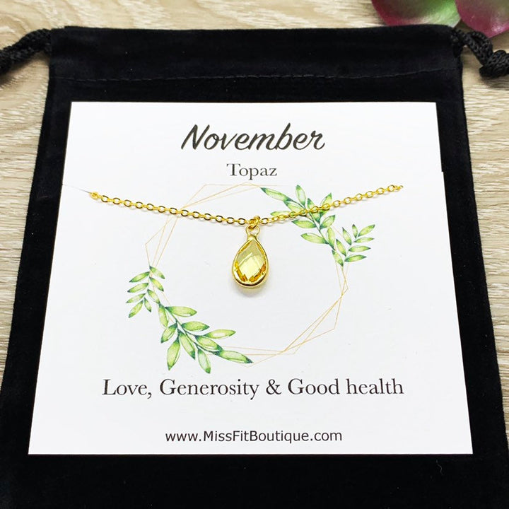 Collier avec pendentif topaze, pierre de naissance de novembre, délicat collier à breloque en cristal, cadeau d'anniversaire personnalisé pour elle, bijou symbolique, cadeau pour maman