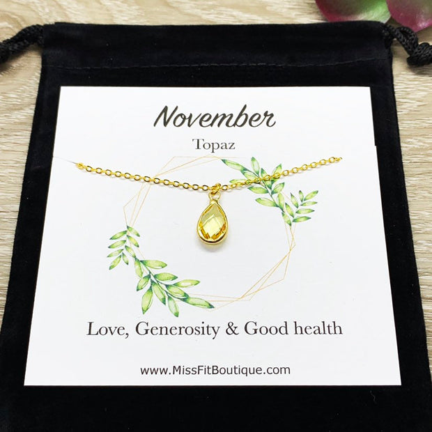 November Birthstone Necklace, Topaz Pendant, Dainty Crystal Charm Necklace, Personalized Birthday Gift for Her, Meaningful Jewelry, Mom Gift