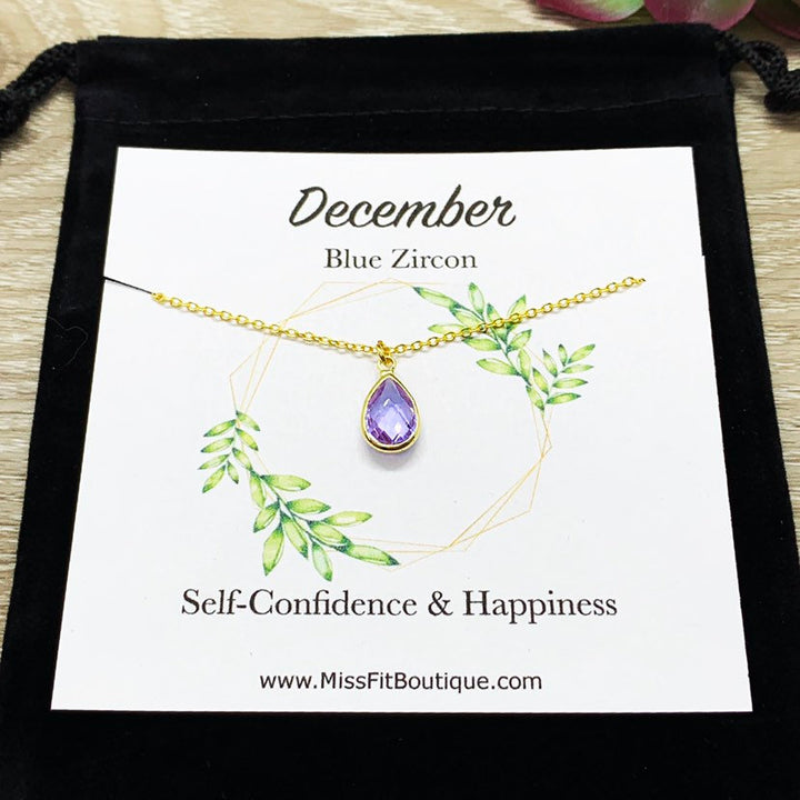 Collier Pierre de Naissance de décembre, Pendentif en Zircon Bleu, Collier Délicat avec Breloque en Cristal, Cadeau d'Anniversaire Personnalisé pour Elle, Bijou Symbolique